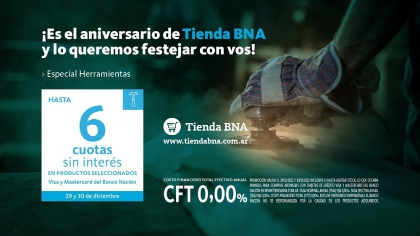 Aniversario de Tienda BNA: Herramientas en hasta 6 cuotas sin interés